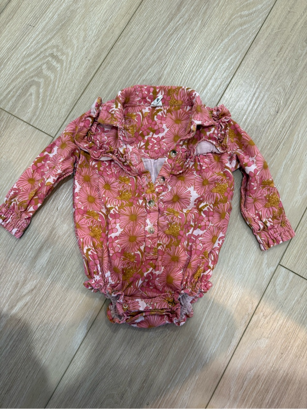 Kate Quinn- Toddler girls onesie Pink and Mustard Floral